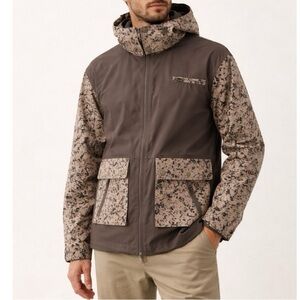 Loro Piana Storm System Jacket Mens Large Brown Cotton Leather Splatter Camo New